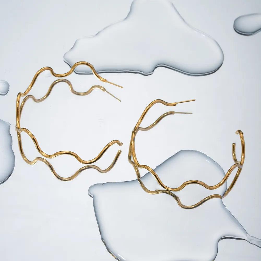 Stainless Steel Wave Shape C-Hoop Earrings