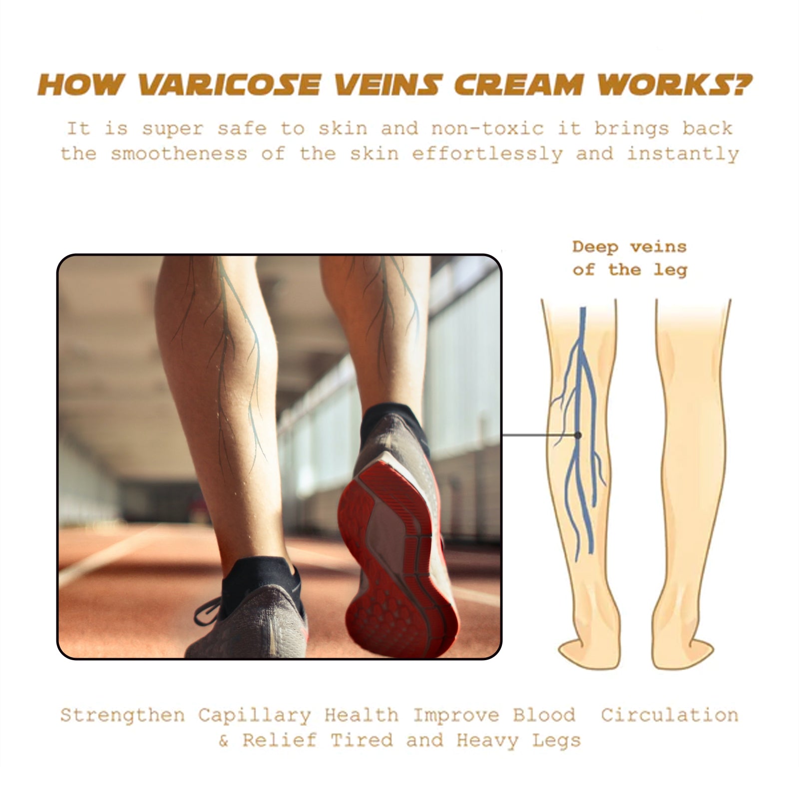 Vein Renewal Smooth Legs Cream, Relief Sore Legs Massage Varicose Earthworm Leg Vein Care Cream
