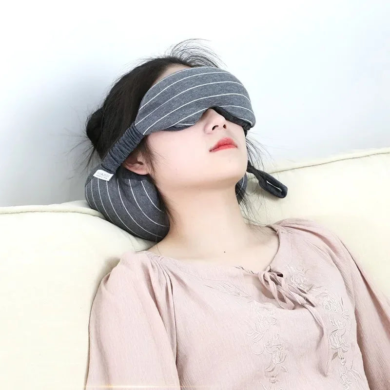 Portable type Eye Mask 2-in-1 Neck Pillow Sweat Cloth Foam Particle Eye Mask Pillow Car Travel Leisure Nap Pillow