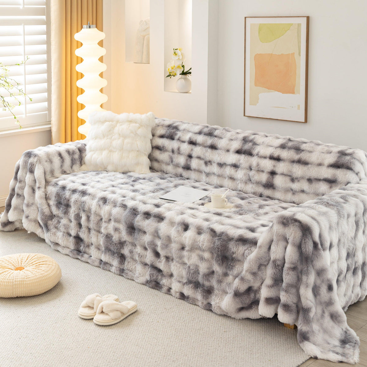 Thick Faux Fur Couch Cover Fluffy Fuzzy Warm Washable Furniture Protector for Kids Pets