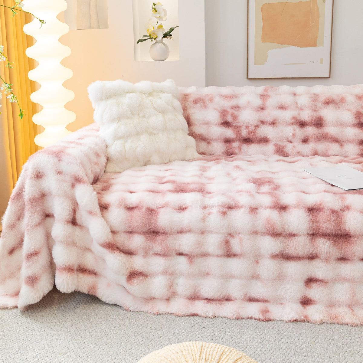 Thick Faux Fur Couch Cover Fluffy Fuzzy Warm Washable Furniture Protector for Kids Pets