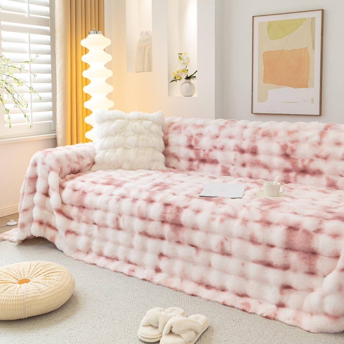 Thick Faux Fur Couch Cover Fluffy Fuzzy Warm Washable Furniture Protector for Kids Pets