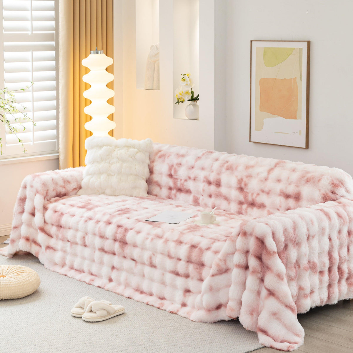 Thick Faux Fur Couch Cover Fluffy Fuzzy Warm Washable Furniture Protector for Kids Pets