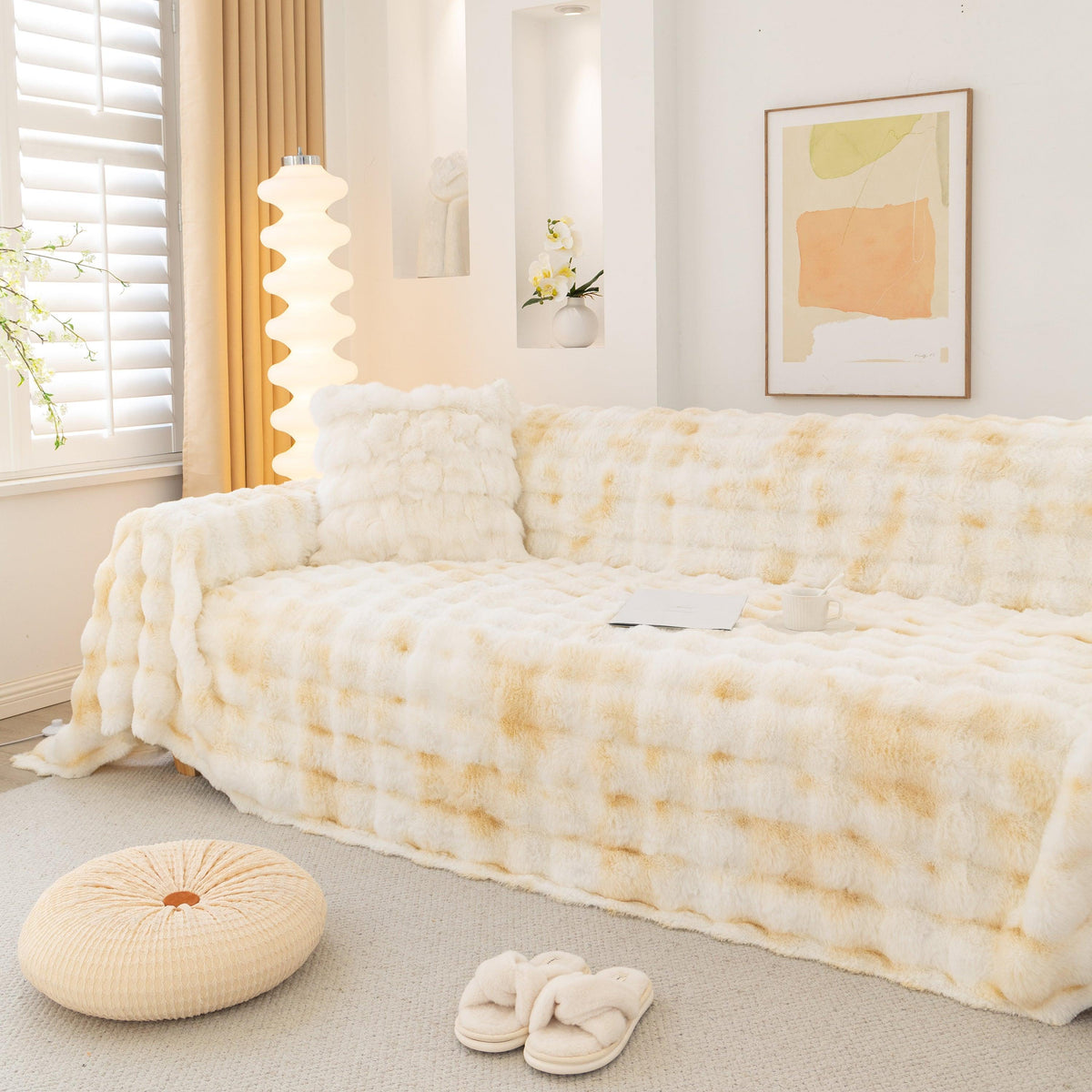 Thick Faux Fur Couch Cover Fluffy Fuzzy Warm Washable Furniture Protector for Kids Pets