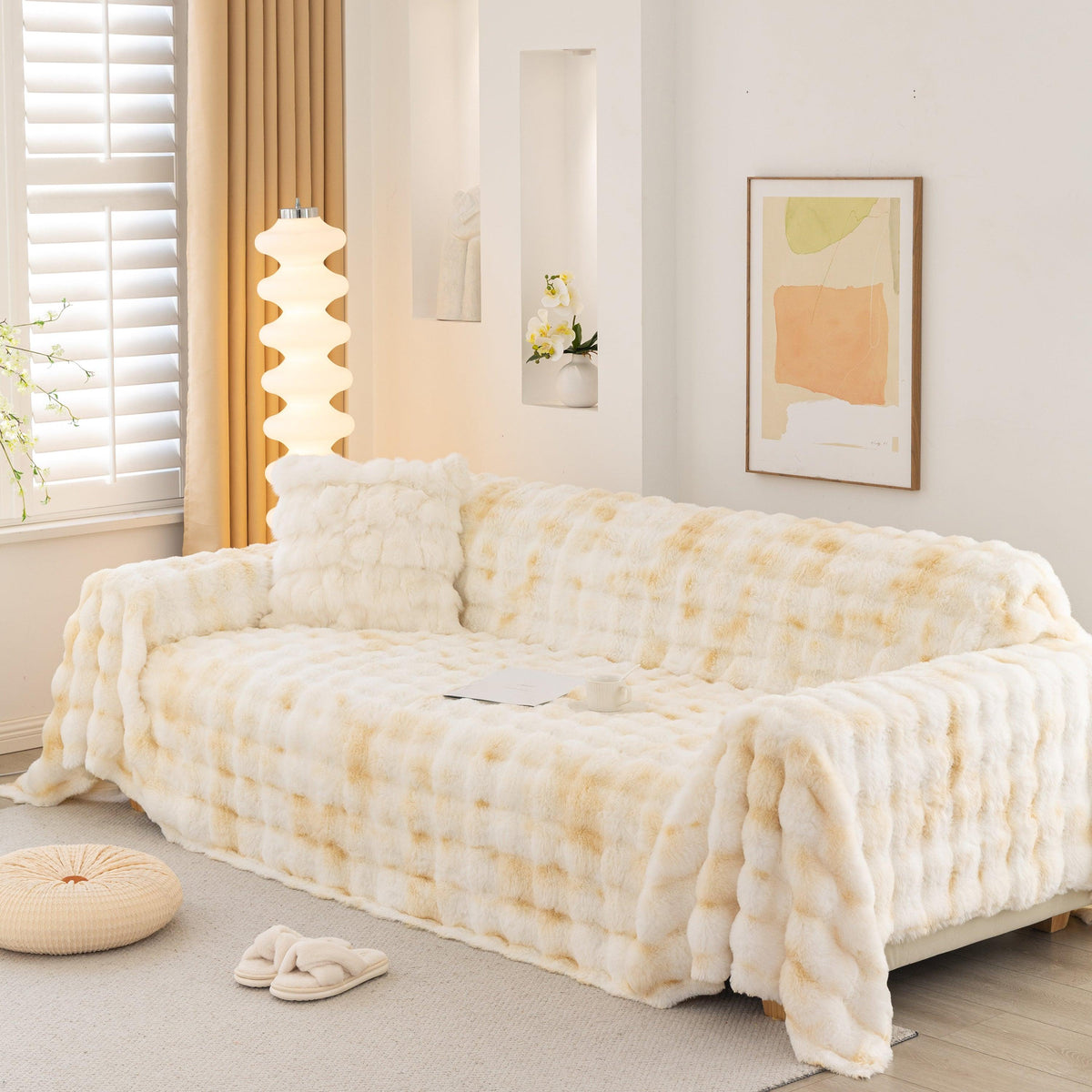 Thick Faux Fur Couch Cover Fluffy Fuzzy Warm Washable Furniture Protector for Kids Pets