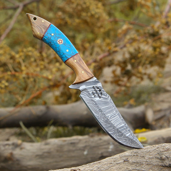 Flo Hunting Knife with Exotic Olive Wood & Turquoise Handle
