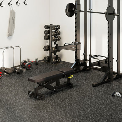 0.79 inch Thick Rubber Top Exercise Mat 48 Sq Ft with Boarders-Black