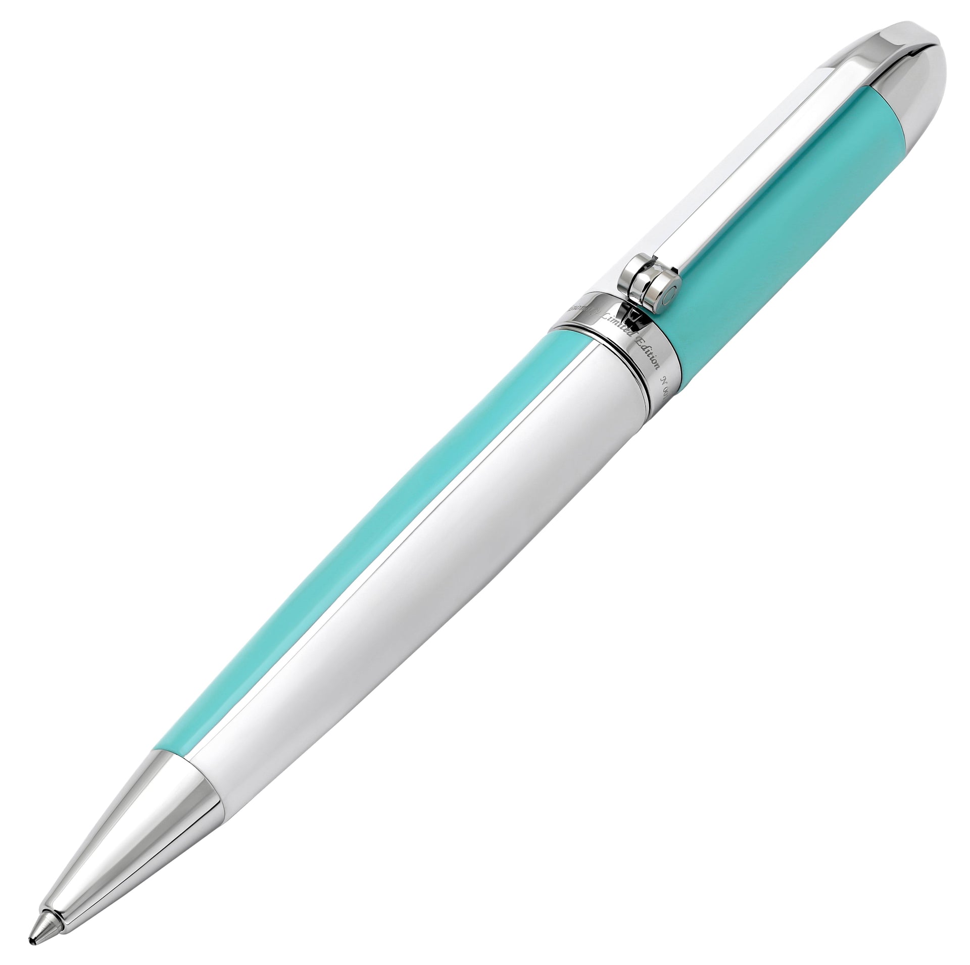 Visionary® Brass & Aluminum Enameled Fountain Pen (Medium Nib) and Ballpoint Pen Set - Sky Blue / White
