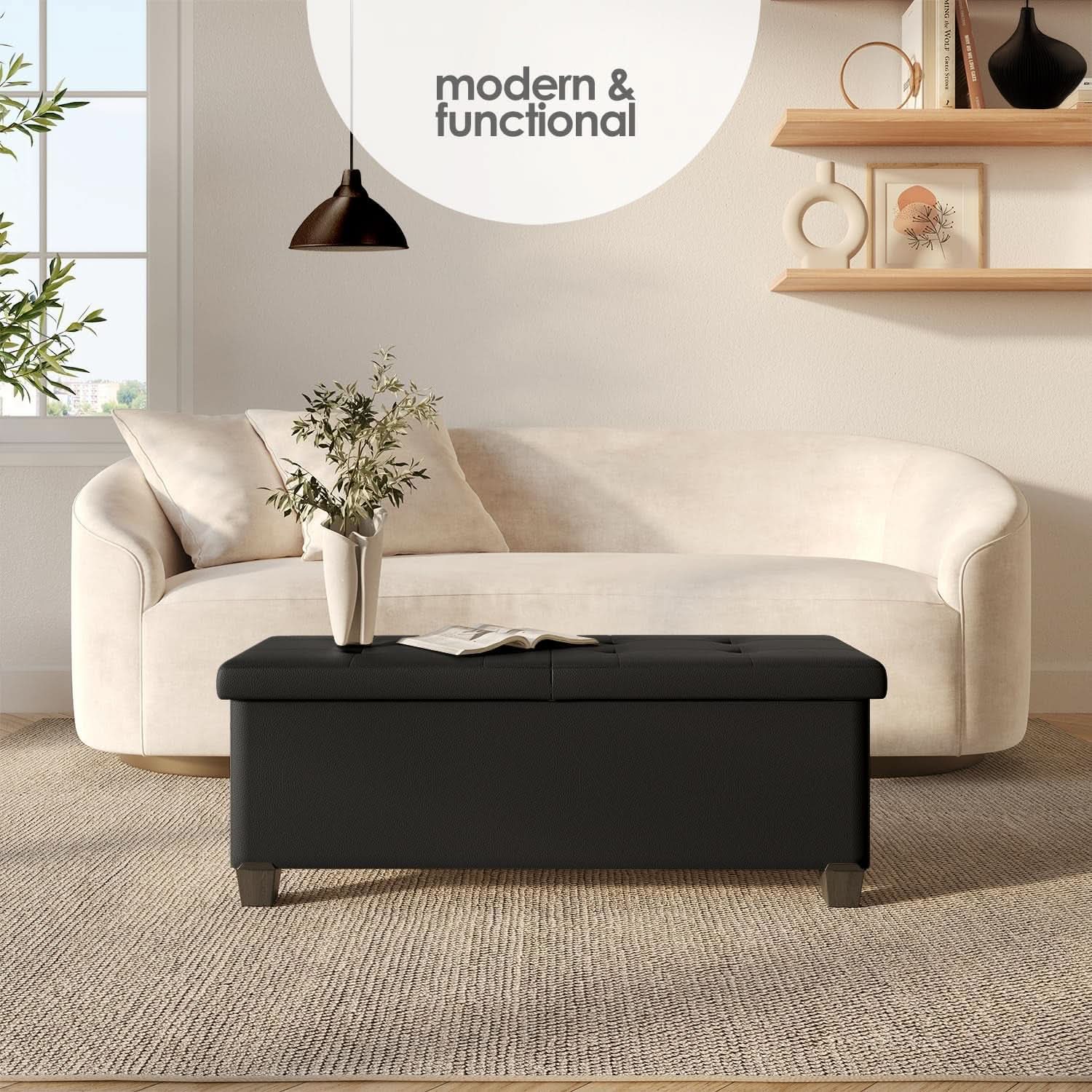 Black Forty ThreeInch Premium Multifunctional Storage Ottoman Bench