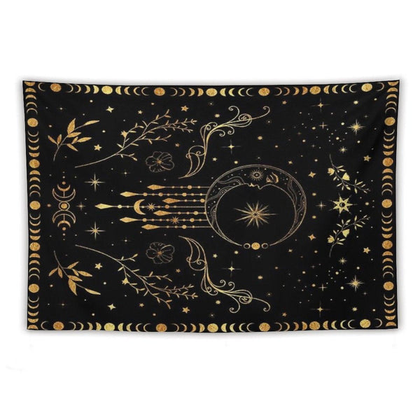 Celestial Crescent Moon with Floral Accents And Moon Phase Tapestry