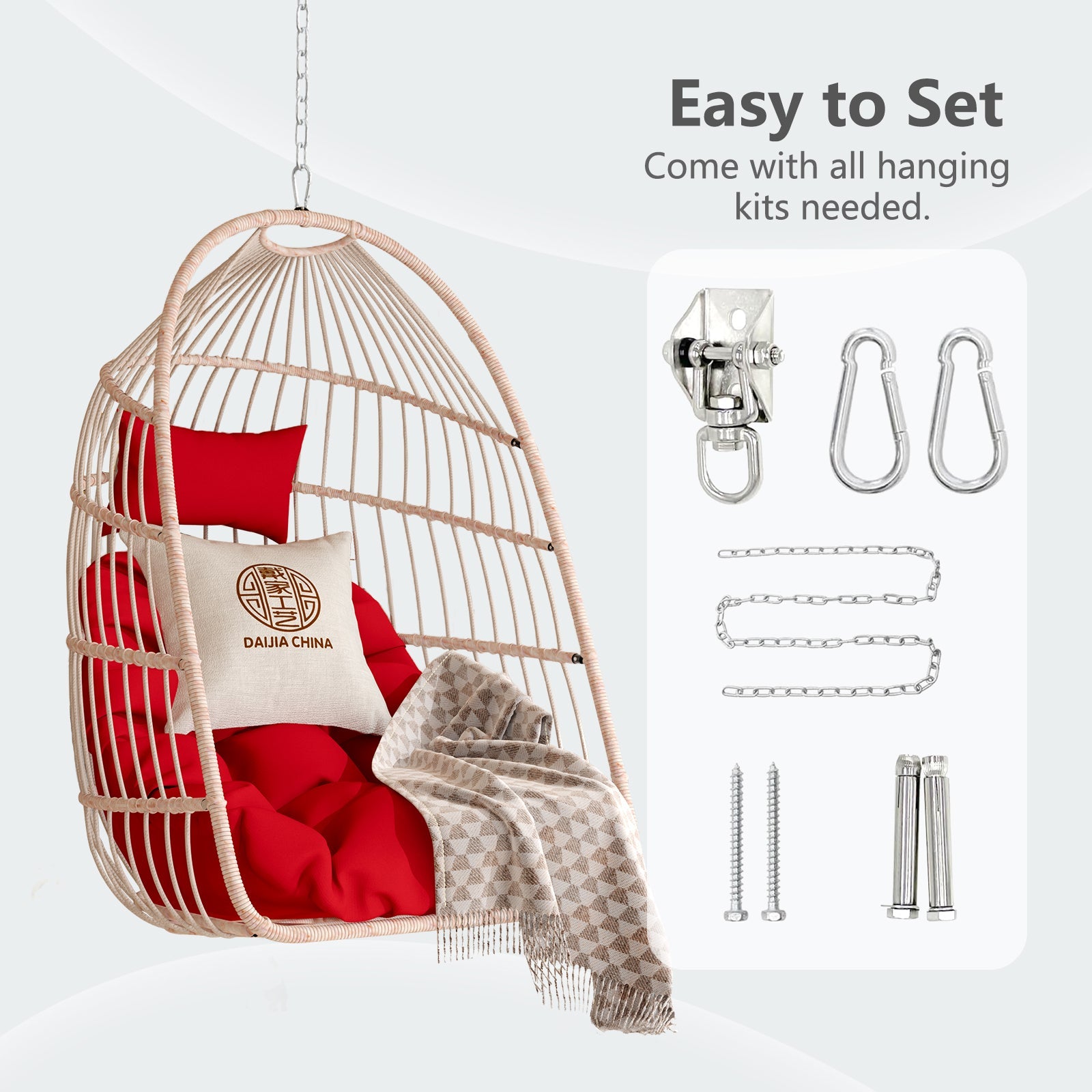 Outdoor Garden Rattan Egg Swing Hanging Chair PE Wicker Hanging Chair for Outdoor Patio