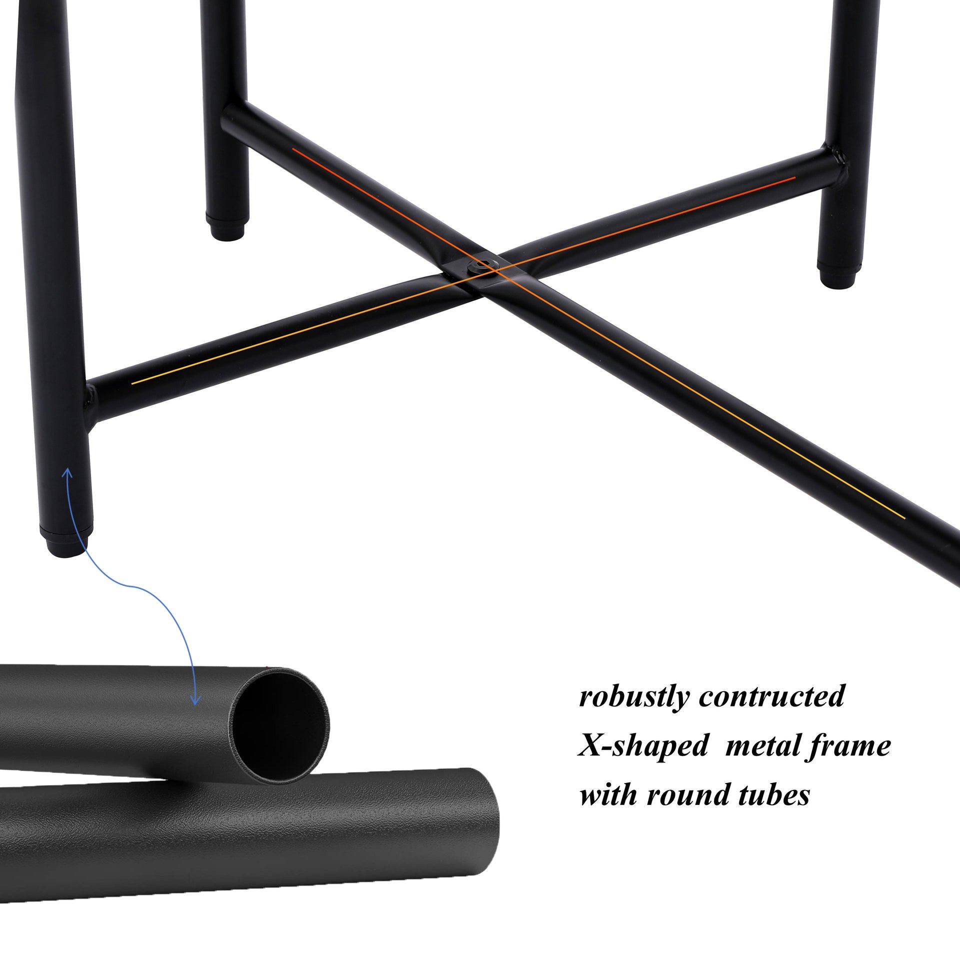 X-shaped metal frame construction of the 2 Tier Oval End Table ensures durability and support with round metal tubes.