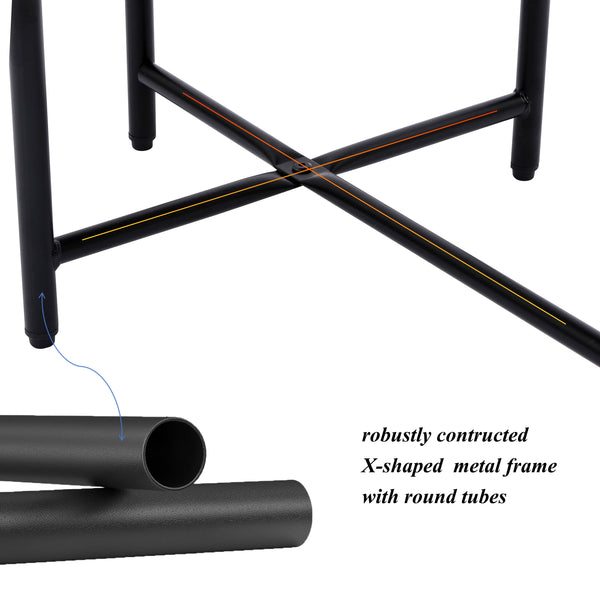 X-shaped metal frame construction of the 2 Tier Oval End Table ensures durability and support with round metal tubes.
