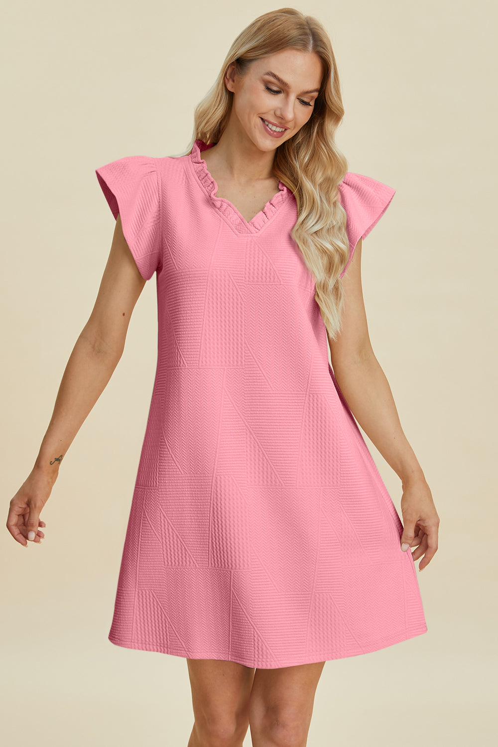 Double Take Full Size Ruffled V-Neck Cap Sleeve Dress – Ruffled V-Neck Dress, Cap Sleeve Dress, Elegant Ruffled Dress, Flattering V-Neck Dress, Stylish Full-Size Dress, Comfortable Ruffle Dress, Chic Cap Sleeve Dress