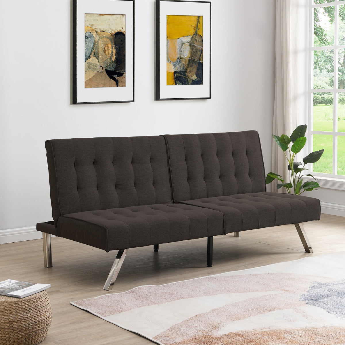 Wood Frame Stainless Leg Futon Sofa Bed