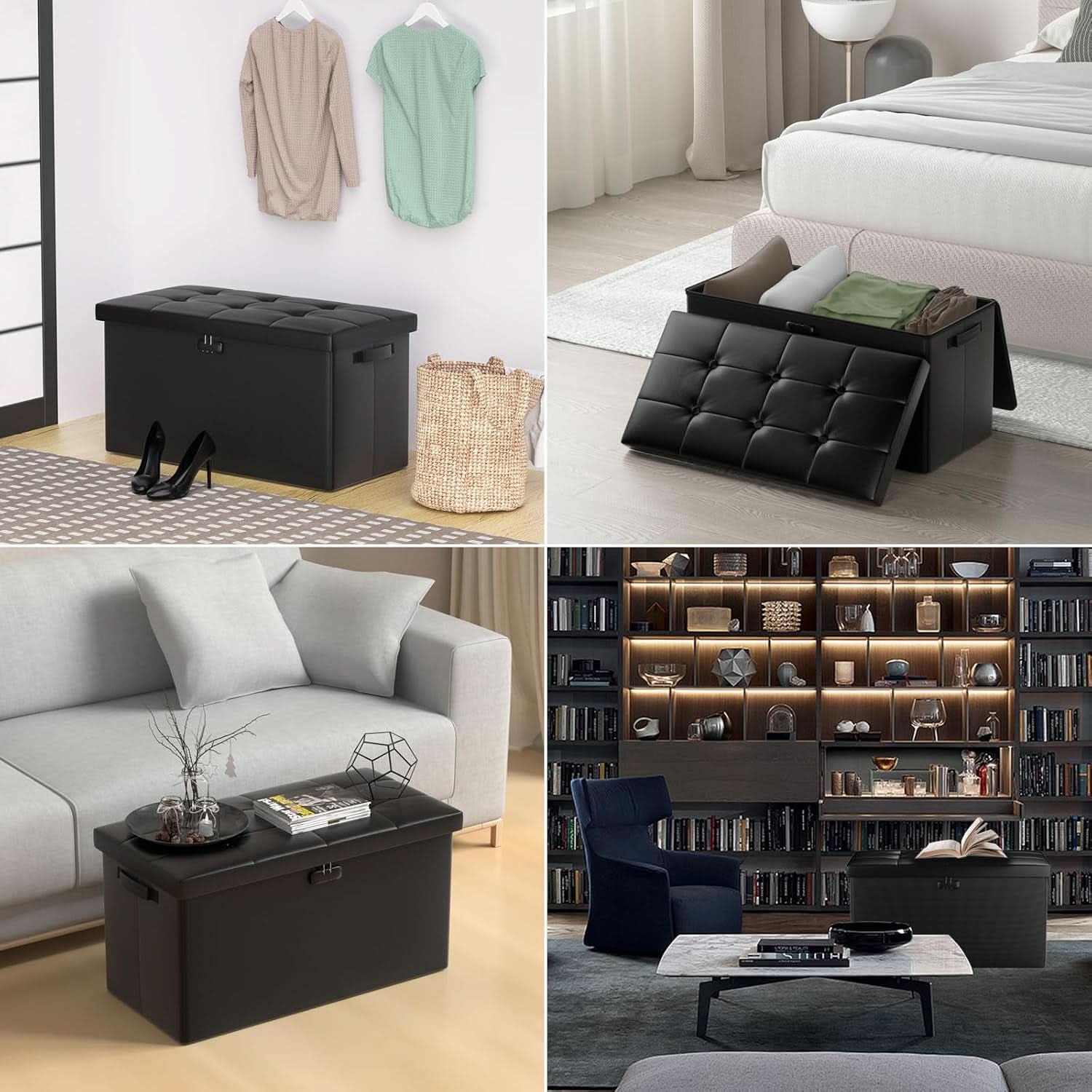 Storage Ottoman Bench 30 Inches Black Storage Lock Pro