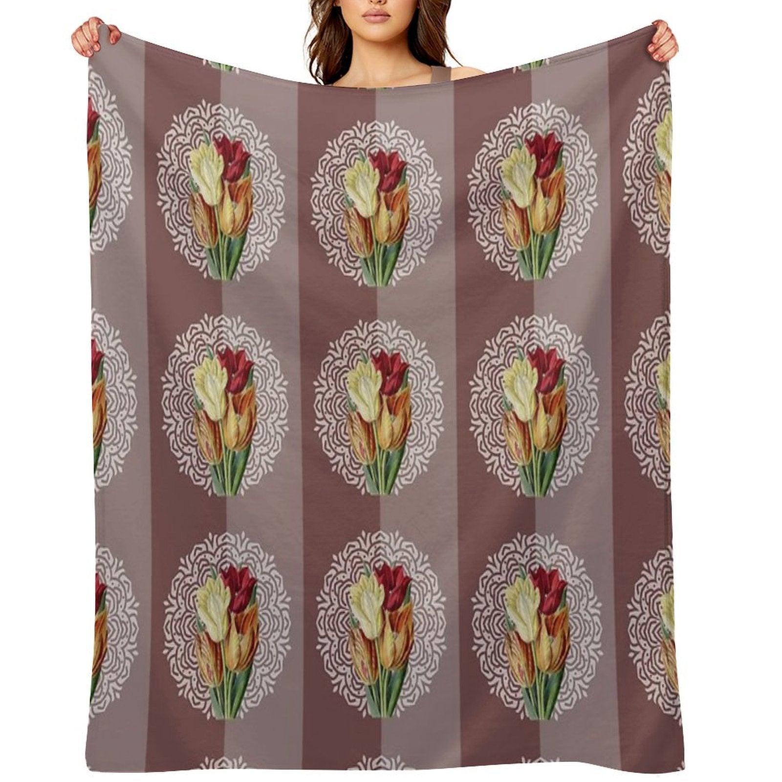 Vintage Flowers And Mandala Plush Throw Blanket