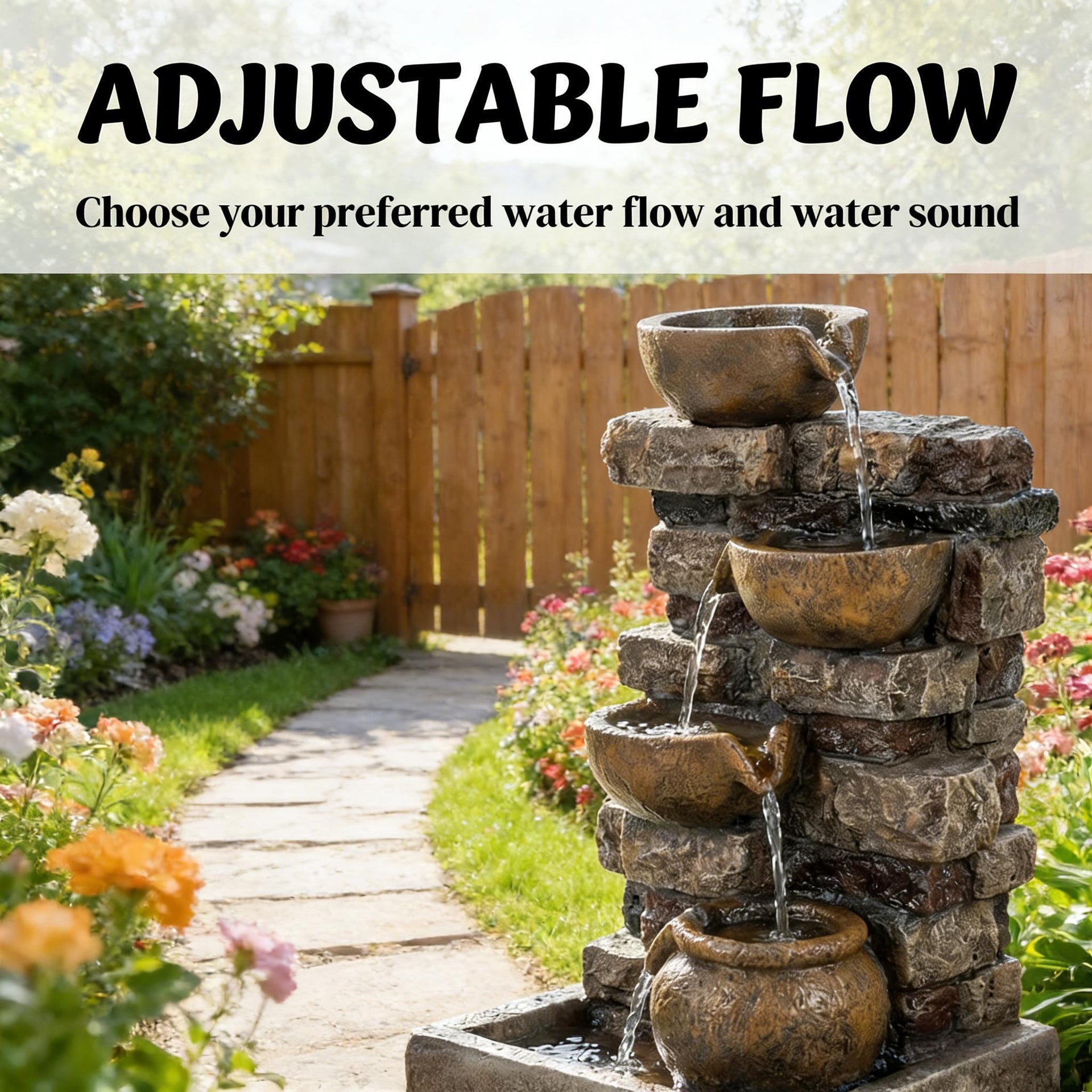 Resin Stacked Stone Bowl Cascade Fountain 28 Inch