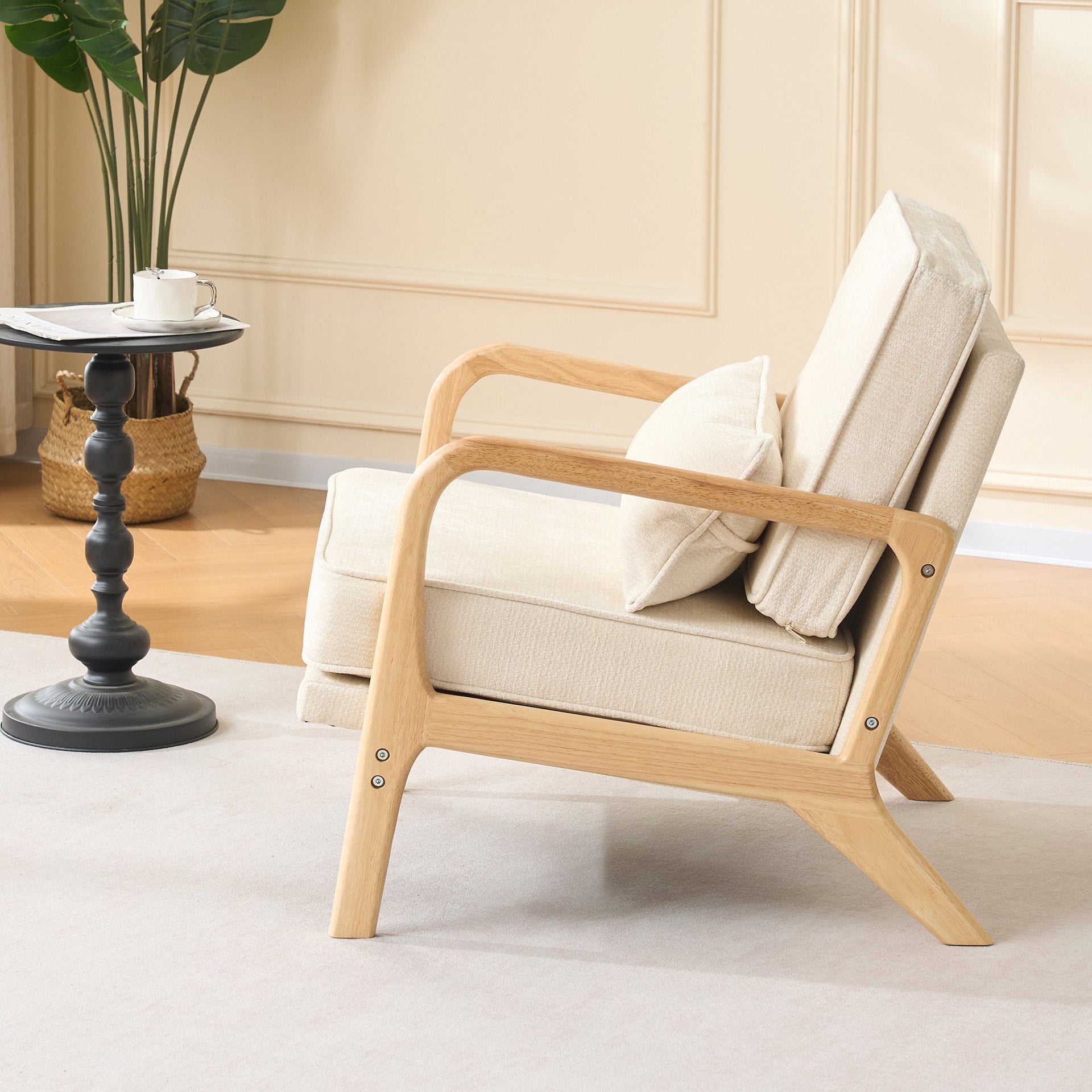 Beige Mid‑Century Accent Chair