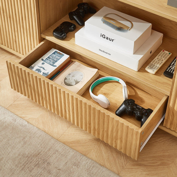 Ripple Modern TV Console – Soft Curves, Natural Wood Look