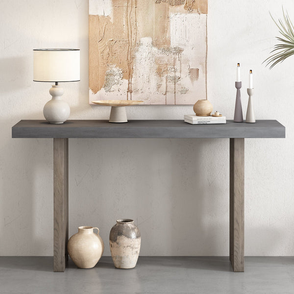 Uniquely Designed Oak Veneer Console Table with Distinctive Side Shapes