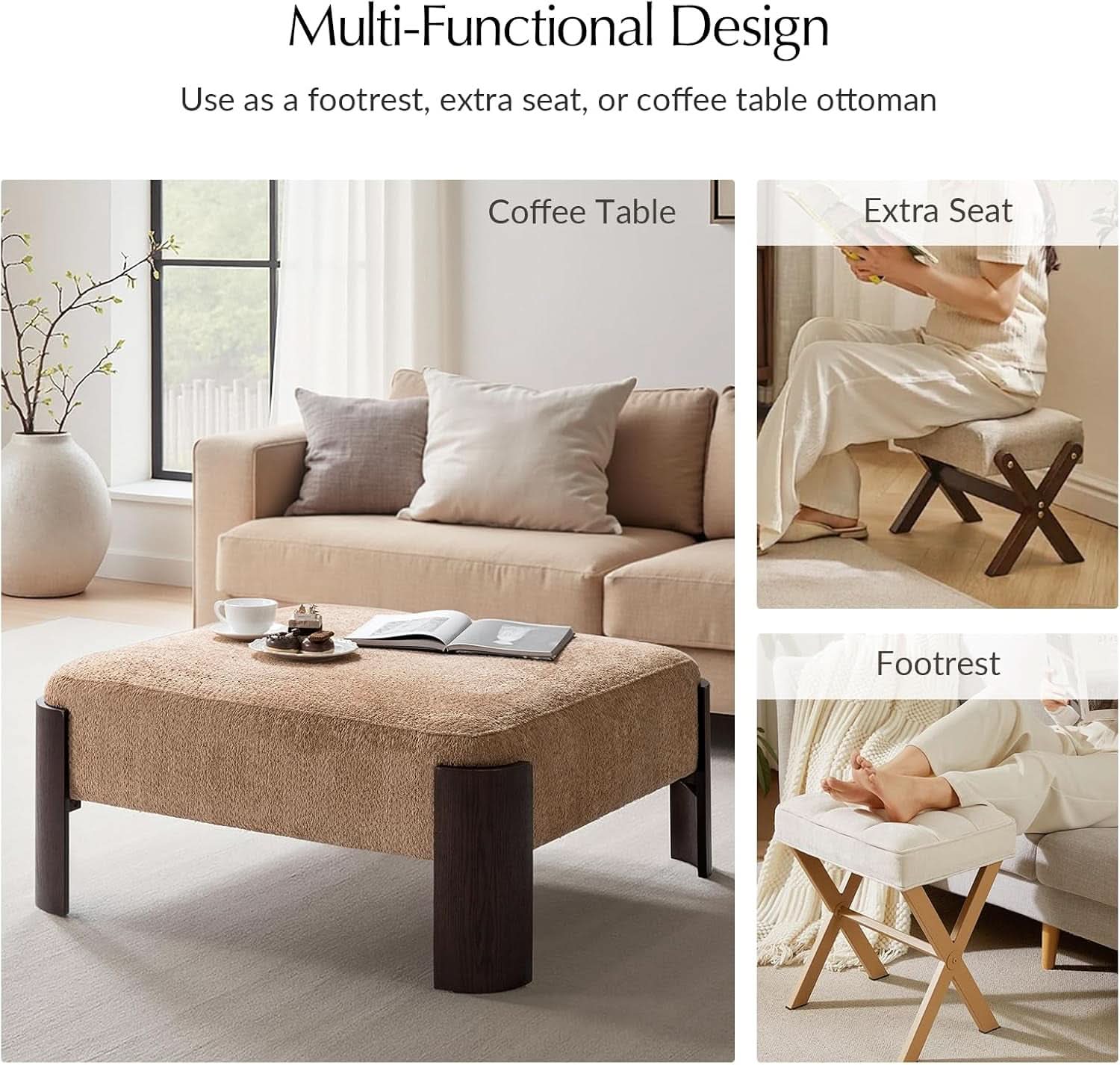 Forty Inch Super Soft Chenille Ottoman Coffee Table Sand