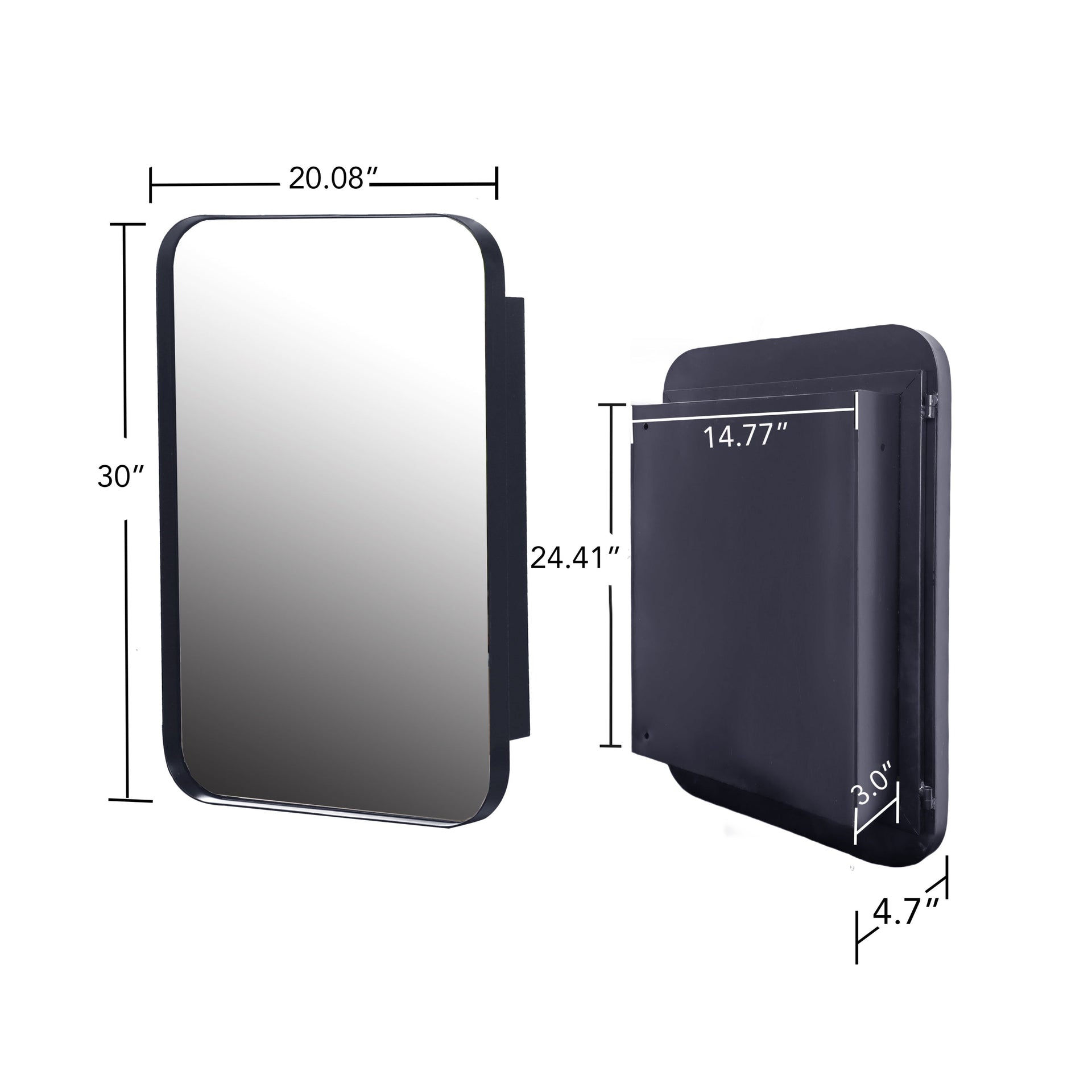 20x30 Inch Recessed Black Metal Framed Medicine Cabinet with Mirror and Adjustable Shelves Black Wall Mirror with Storage for Bathroom