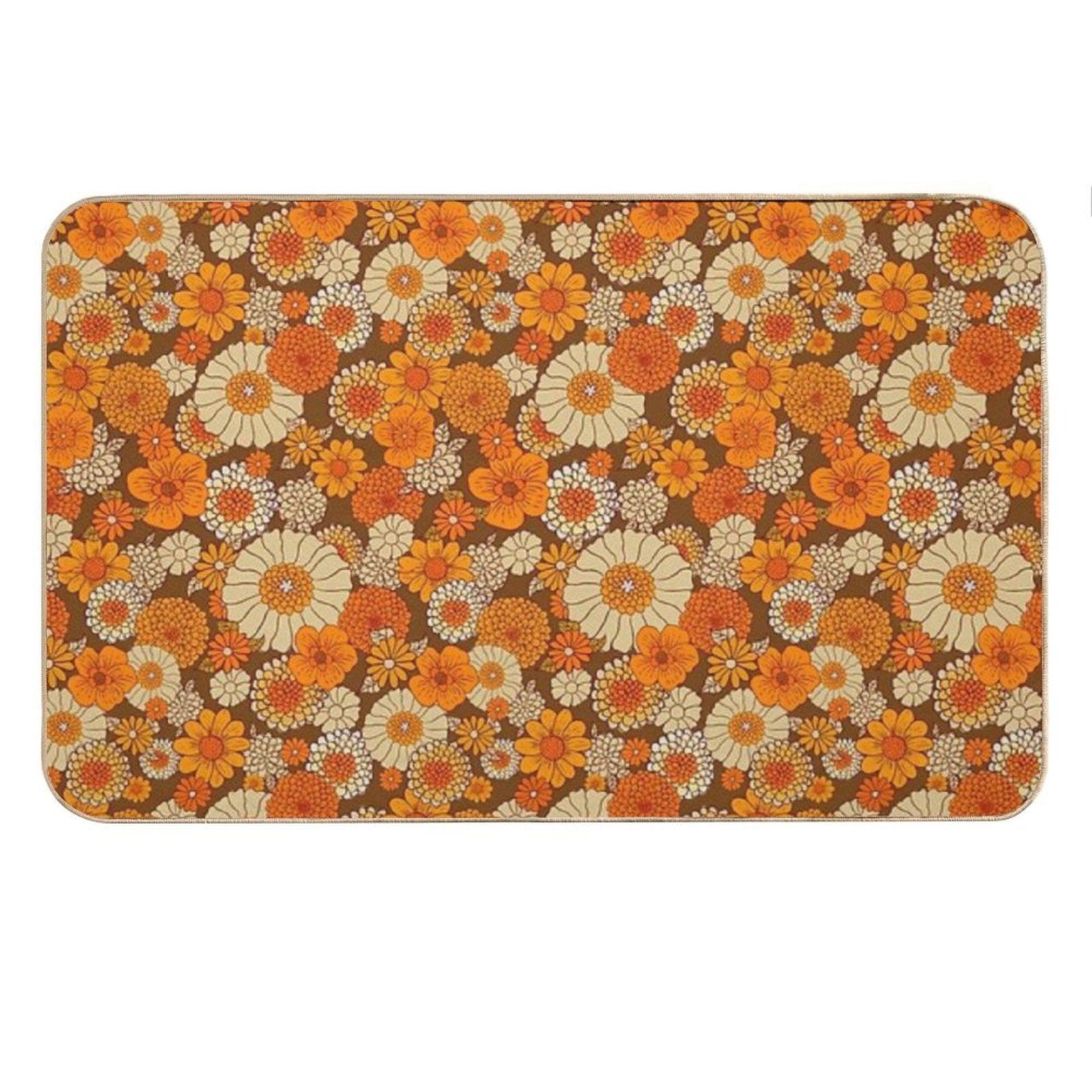 70s Retro Daisies, Vintage Flower Power, Orange And Brown, Boho, Bath Mat