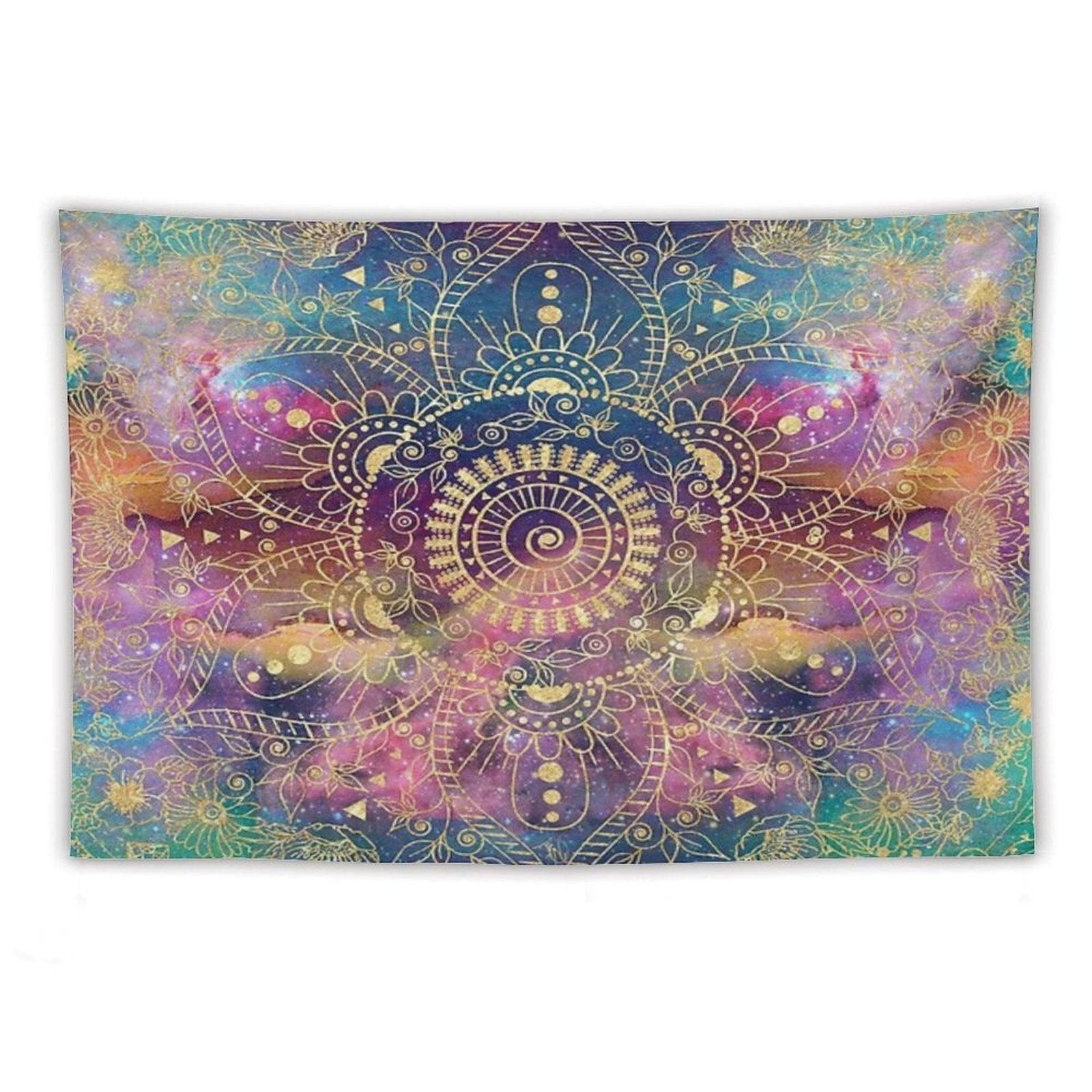 Gold Mandala Watercolor Colorful Nebula Tapestry