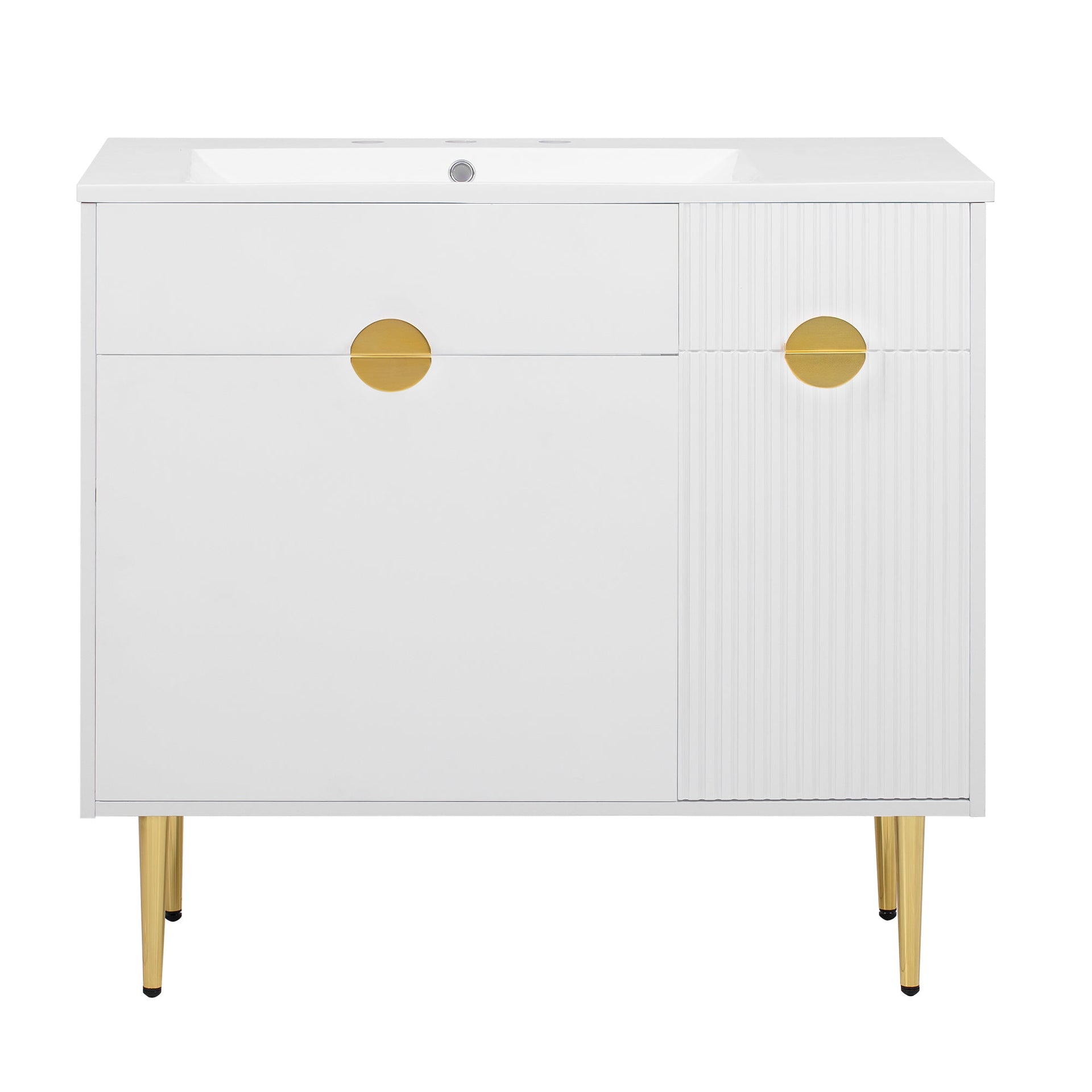 36' Bathroom Vanity with Resin Basin Sink, Modern Bathroom Sink Cabinet, Storage Cabinet with Soft-Closing Door and Drop-Down Door