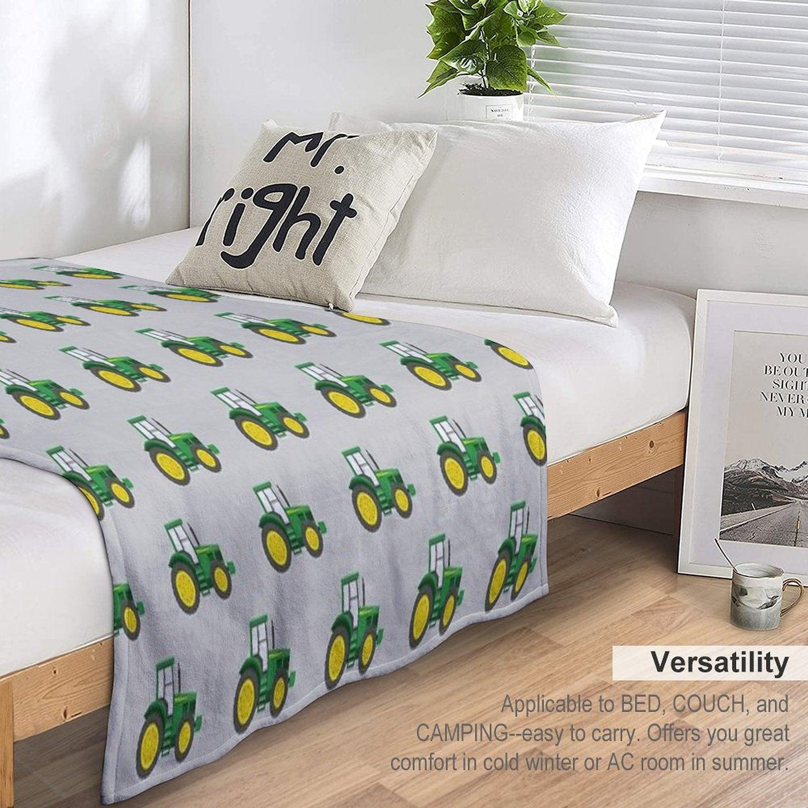 Green Tractors on Grey - Farming - Farm Themed Throw Blanket
