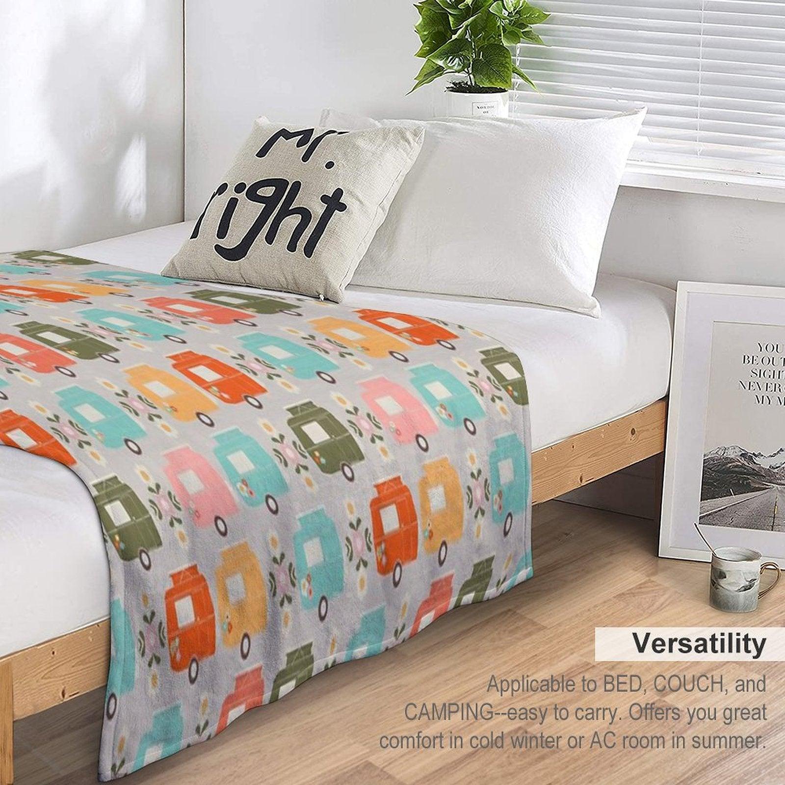 Colourful Vintage Caravans And Daisies Throw Blanket