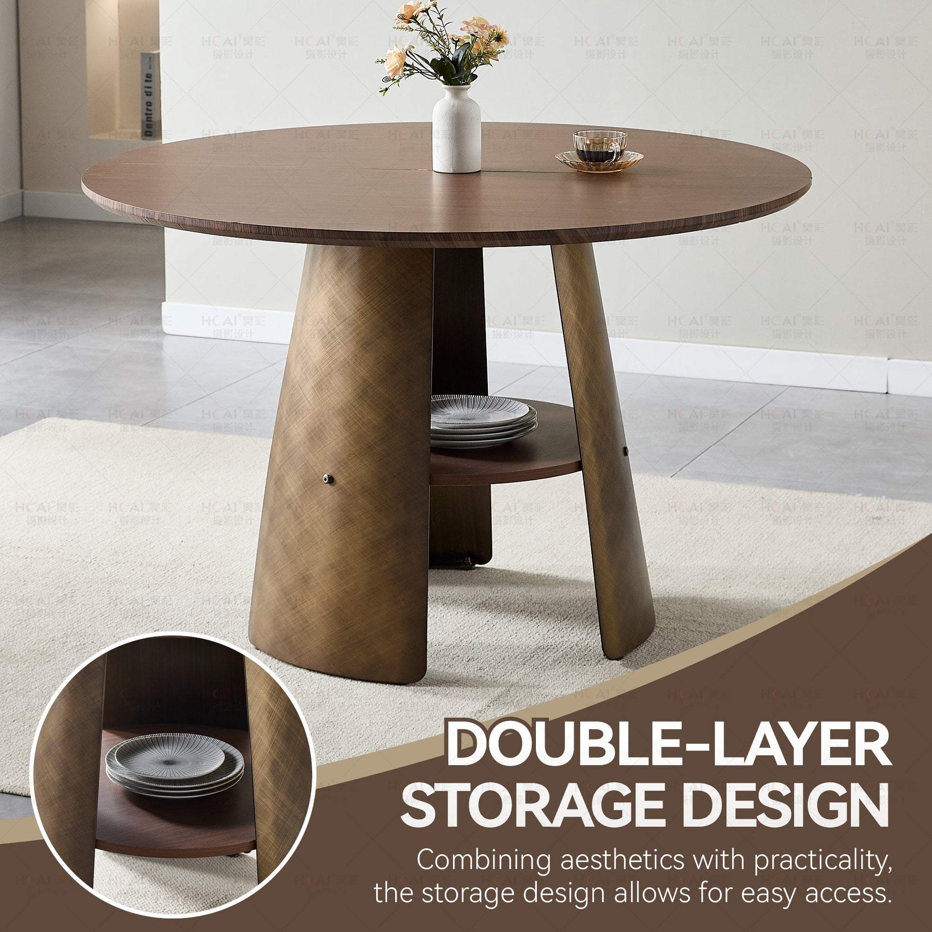 47.25 Inch  Retro Style Round Dining Table