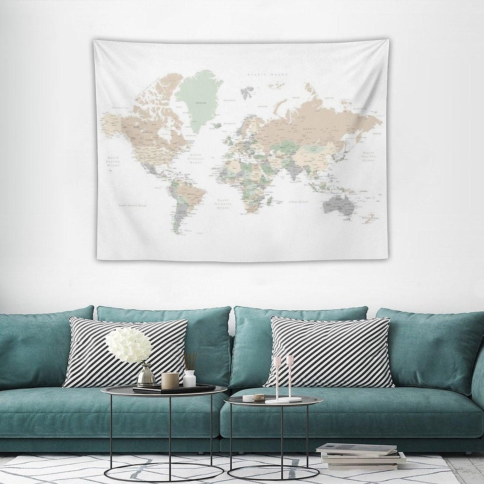 Detailed World Map with Cities, Anouk Tapestry