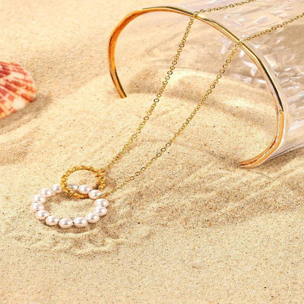 Gold & Pearl Hoop Link Pendant Necklace - Gifts for You 'n Me