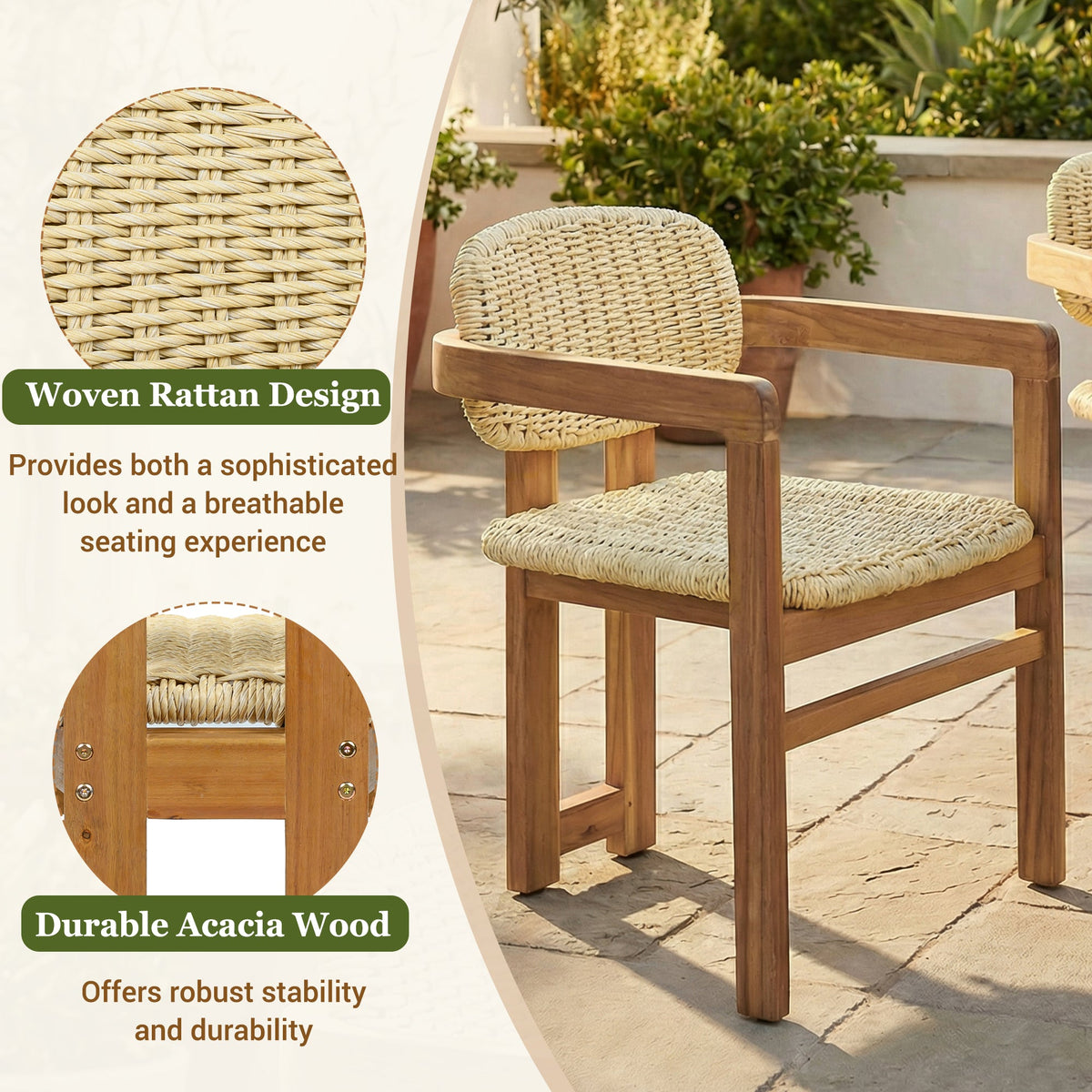 Outdoor Woven Rattan Chair Set - Two Accent Chairs