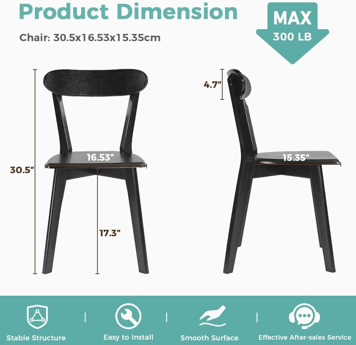 Solid Oak Extra Wide Dining Chairs Set Black Kitchen