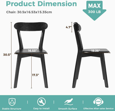 Solid Oak Extra Wide Dining Chairs Set Black Kitchen