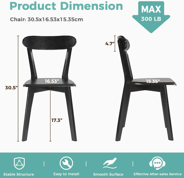 Solid Oak Extra Wide Dining Chairs Set Black Kitchen