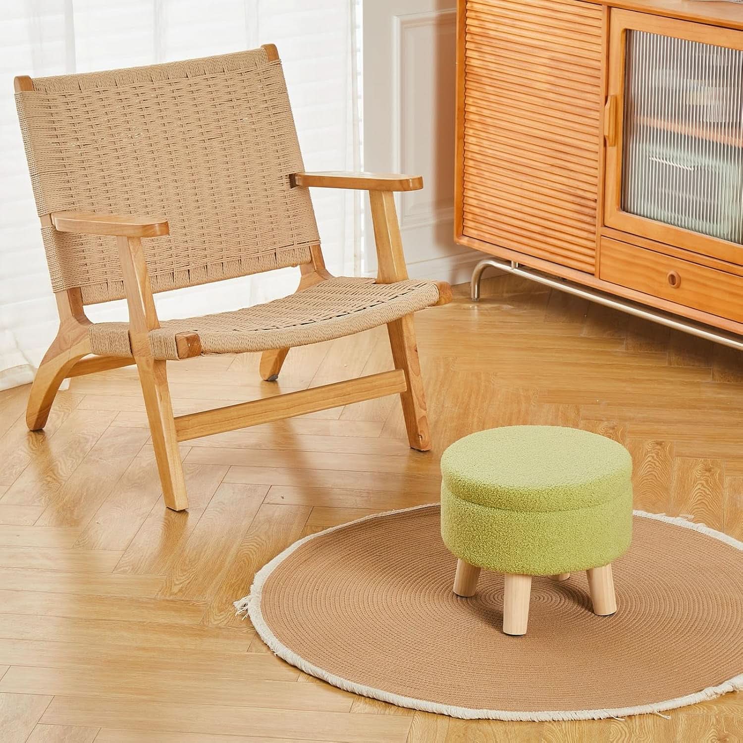 Storage Ottoman Round Footstool Velvet Modern Utility
