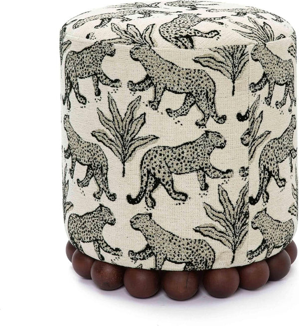 Dex Taupe Leopard Jacquard Ottoman Fully Assembled