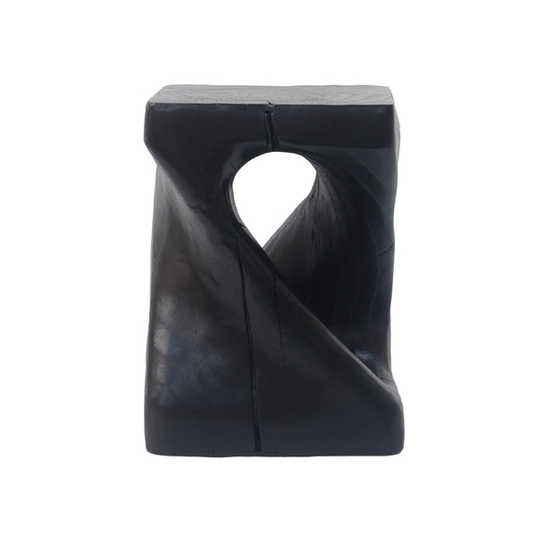 Twist Shape Side Table Wood-like Texture in Black