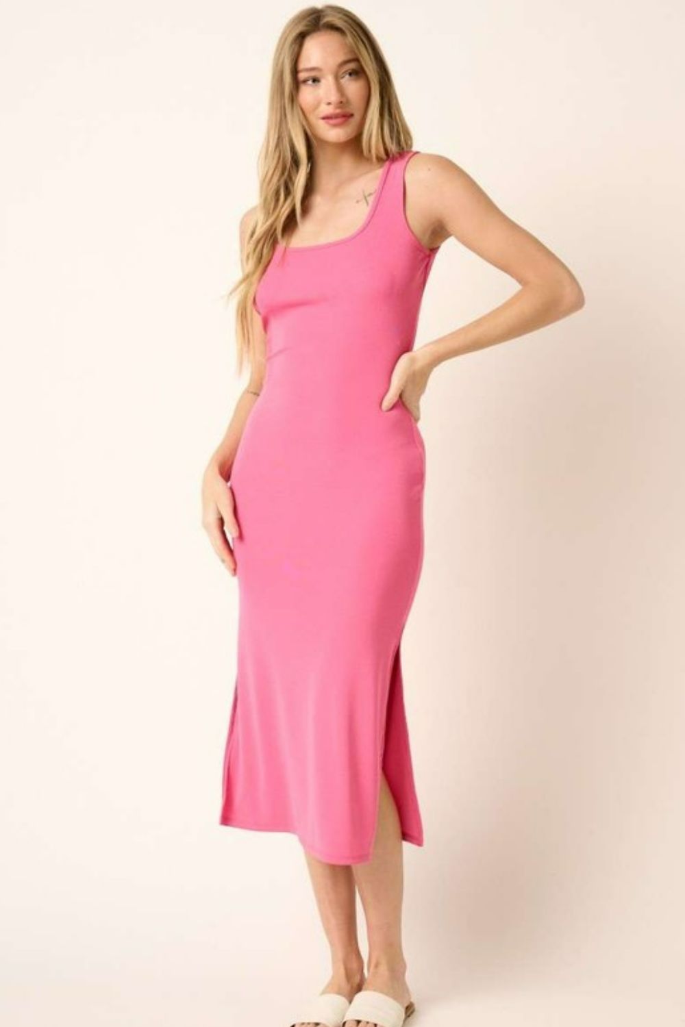 Side Slit Wide Strap Midi Tank Dress – Stylish, Sexy and Comfortable Midi Dress with Side Slits and Wide Straps