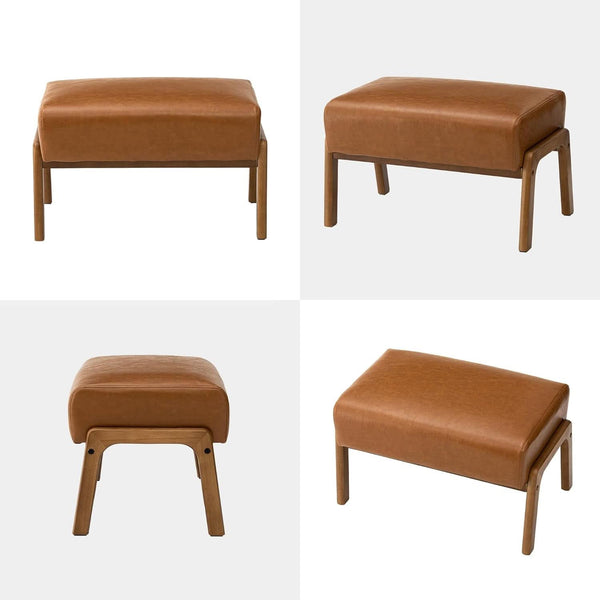 Leatherette Padded Ottoman Footrest Yellowish Brown