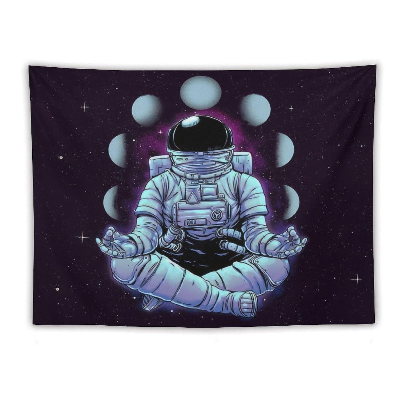 Astronaut Meditation Moon Phases Tapestry