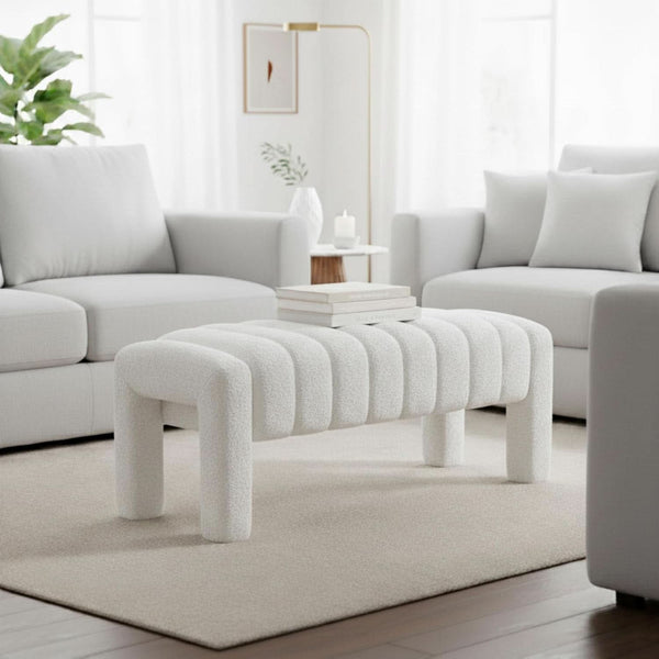 42.5 Inches Boucle Ottoman Bench Footrest Entryway