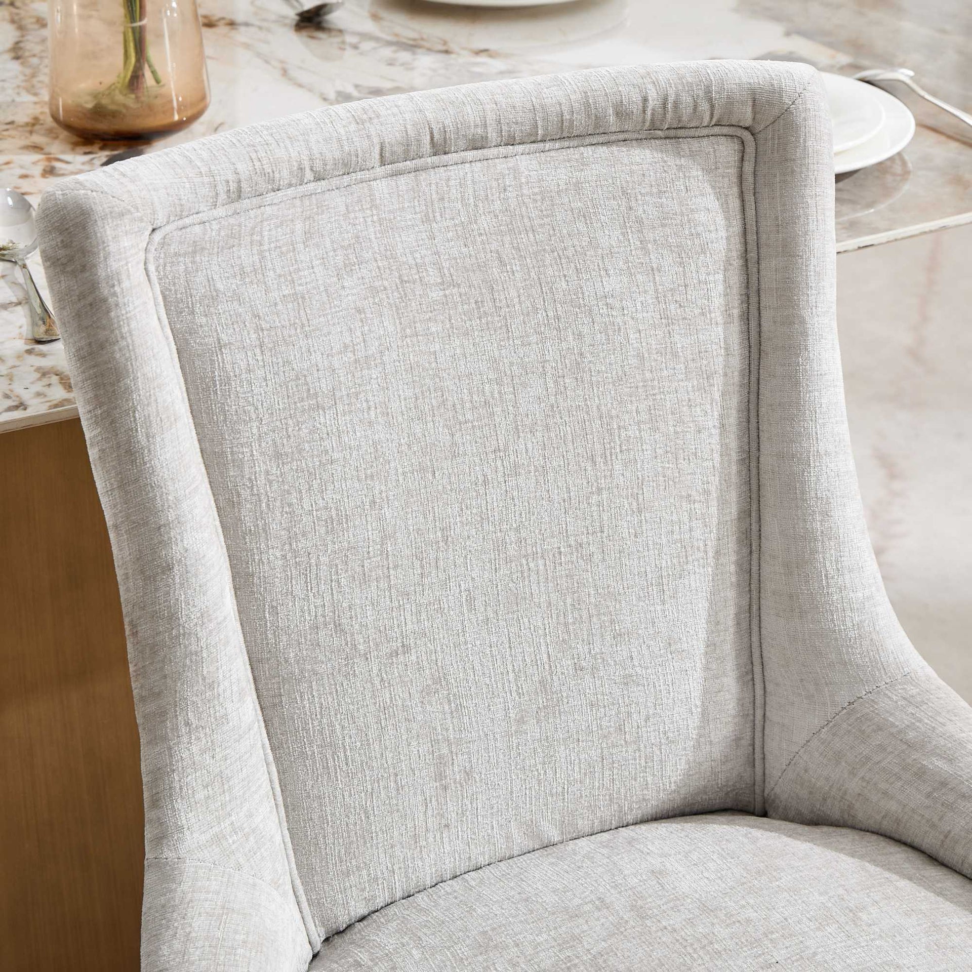 Chenille Dining Chairs Modern Style with Curved Gold-Plated Legs & Rivet Trim