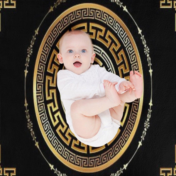 Greek Key Meander Black Gold Large Throw Blanket