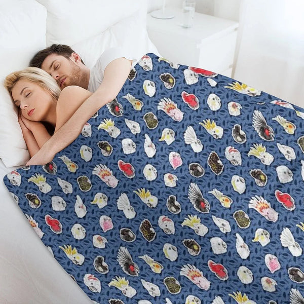 21 Cockatoos (in Dark Blue) Throw Blanket