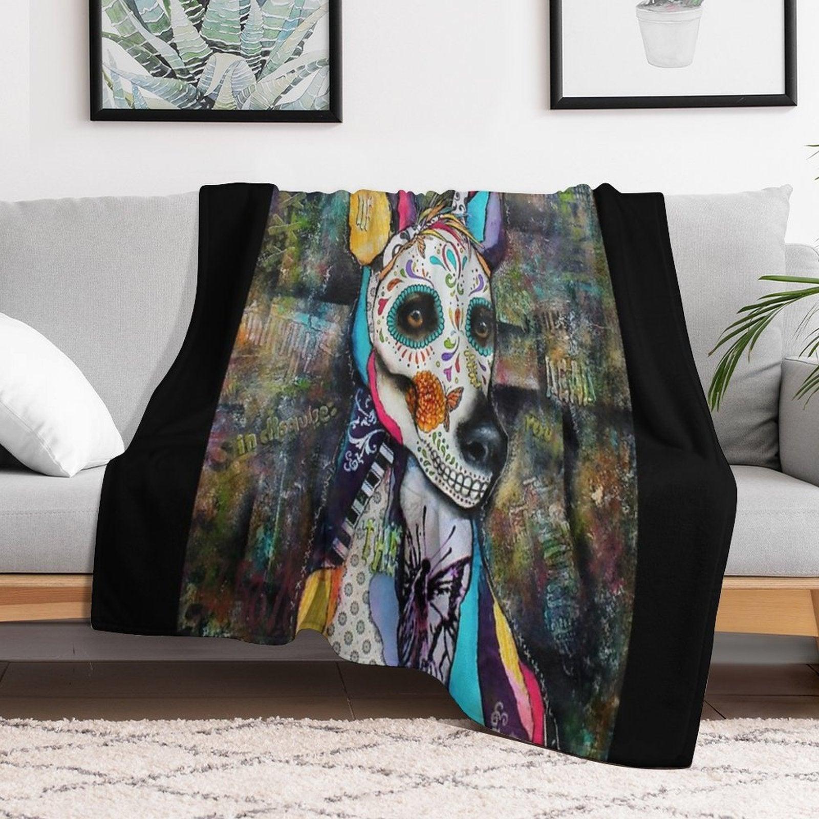 Xolo Mexican Hairless Dog Day of The Dead Throw Blanket